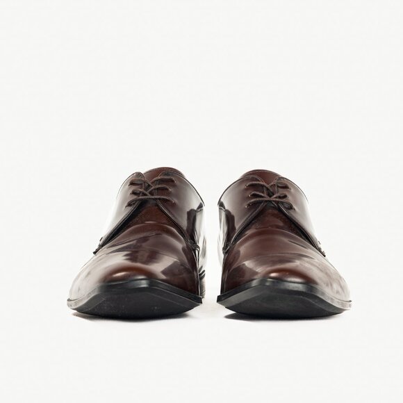 Prada Brown Spazzolato Leather Lace-Up Derbies - Picture 2 of 12